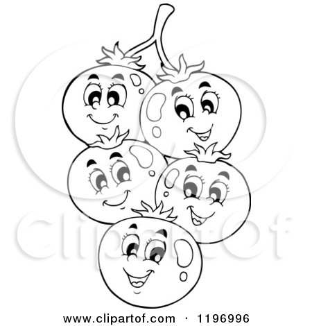 Cartoon of Happy Outlined Tomatoes on the Vine - Royalty Free Vector Clipart by visekart
