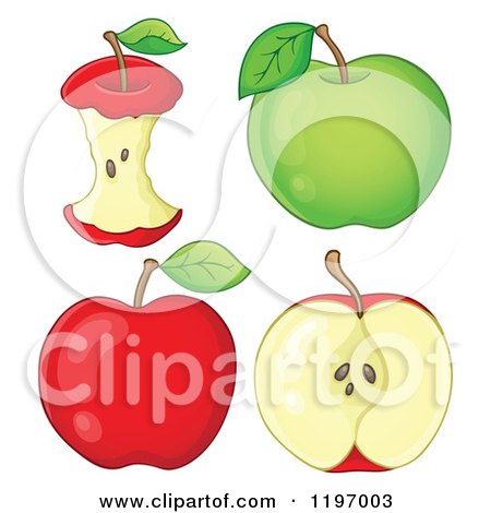 Cartoon of Red and Green Apples and Cores - Royalty Free Vector Clipart by visekart