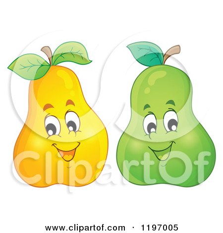 Cartoon of Happy Yellow and Green Pears - Royalty Free Vector Clipart by visekart