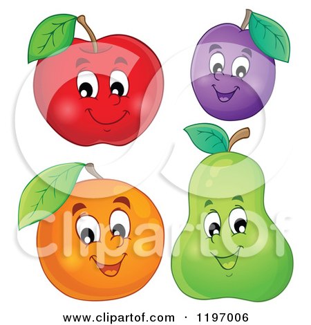 Cartoon of a Happy Apple Plum Orange and Pear - Royalty Free Vector Clipart by visekart