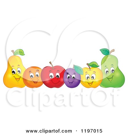 Cartoon of a Row of Happy Fruit - Royalty Free Vector Clipart by visekart