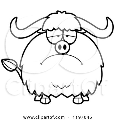 Cartoon of a Black And White Depressed Chubby Ox - Royalty Free Vector Clipart by Cory Thoman