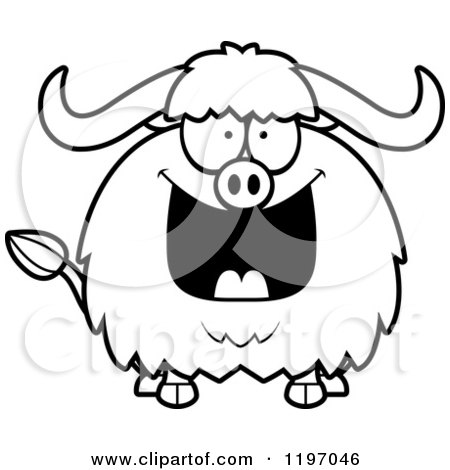 Cartoon of a Black And White Grinning Chubby Ox - Royalty Free Vector Clipart by Cory Thoman