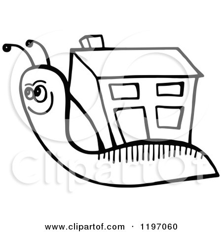 Clipart of a Black and White Snail with a House Shell - Royalty Free Vector Illustration by Prawny