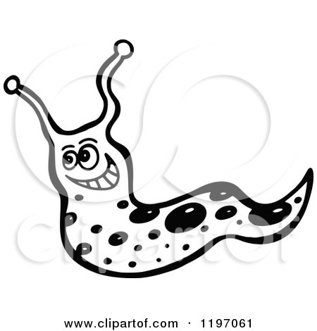 Clipart of a Black and White Grinning Slug - Royalty Free Vector Illustration by Prawny