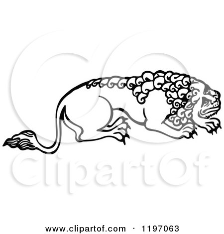 Clipart of a Black and White Male Lion - Royalty Free Vector Illustration by Prawny