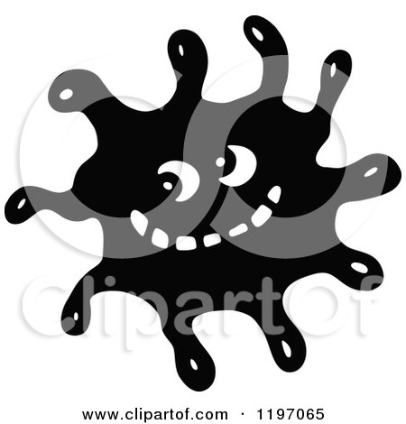 Clipart of a Black and White Grinning Germ - Royalty Free Vector Illustration by Prawny