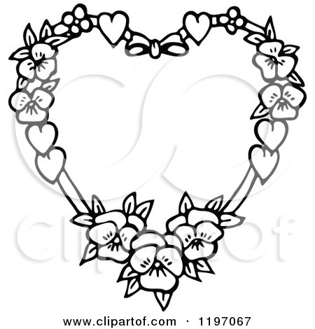 Clipart of a Black and White Floral Heart - Royalty Free Vector Illustration by Prawny