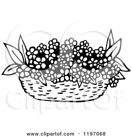 Clipart of a Black and White Basket of Flowers - Royalty Free Vector Illustration by Prawny