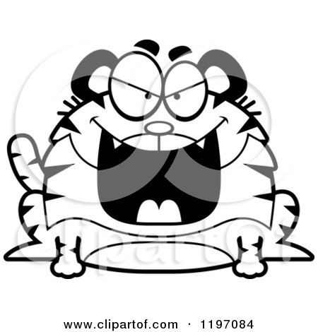 Cartoon of a Black And White Black And White Evil Chubby Tiger - Royalty Free Vector Clipart by Cory Thoman