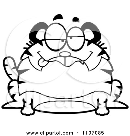 Cartoon of a Black And White Drunk or Dumb Chubby Tiger - Royalty Free Vector Clipart by Cory Thoman