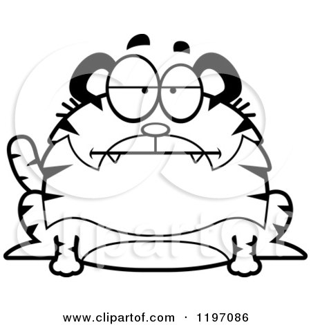 Cartoon of a Black And White Bored Chubby Tiger - Royalty Free Vector Clipart by Cory Thoman