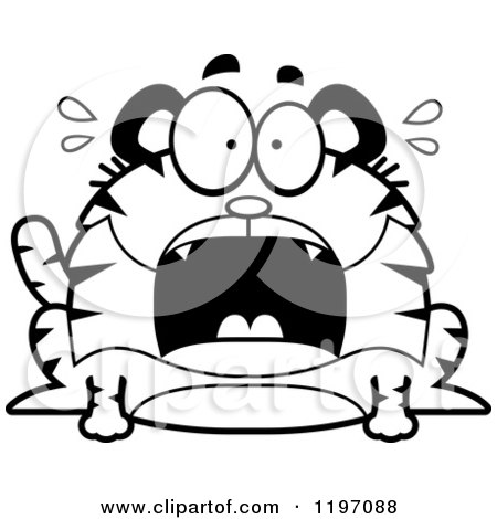 Cartoon of a Black And White Scared Chubby Tiger - Royalty Free Vector Clipart by Cory Thoman