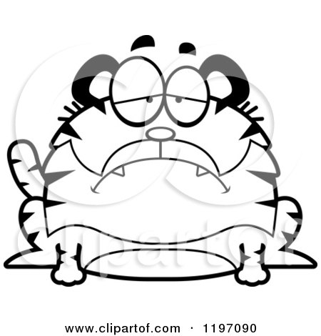 Cartoon of a Black And White Depressed Chubby Tiger - Royalty Free Vector Clipart by Cory Thoman