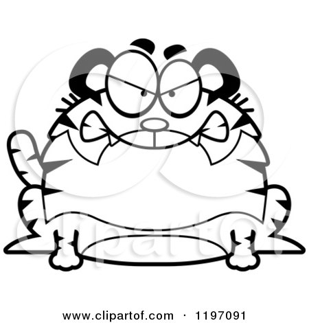 Cartoon of a Black And White Mad Chubby Tiger - Royalty Free Vector Clipart by Cory Thoman