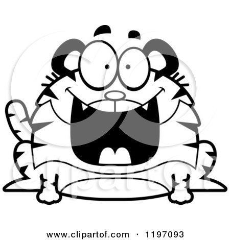 Cartoon of a Black And White Grinning Chubby Tiger - Royalty Free Vector Clipart by Cory Thoman