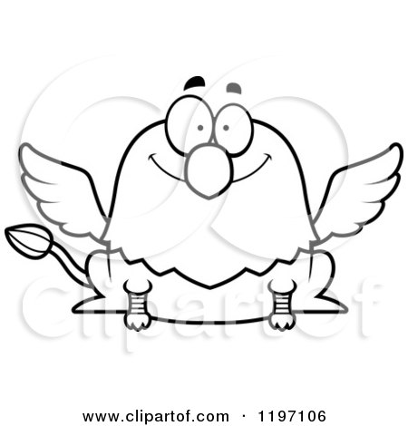 Cartoon of a Black And White Happy Griffin - Royalty Free Vector Clipart by Cory Thoman