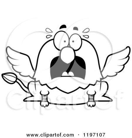 Cartoon of a Black And White Scared Griffin - Royalty Free Vector Clipart by Cory Thoman