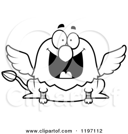 Cartoon of a Black And White Grinning Griffin - Royalty Free Vector Clipart by Cory Thoman