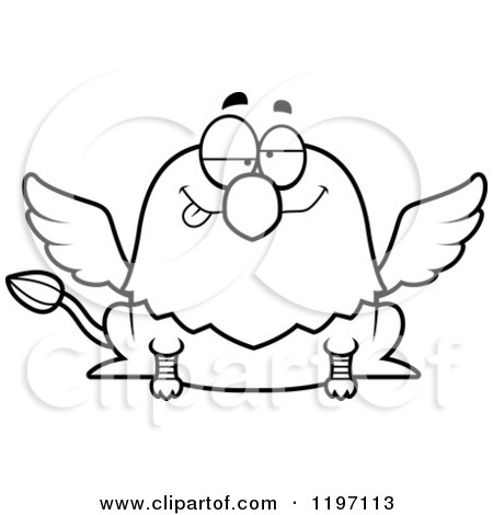 Cartoon of a Black And White Drunk or Dumb Griffin - Royalty Free Vector Clipart by Cory Thoman