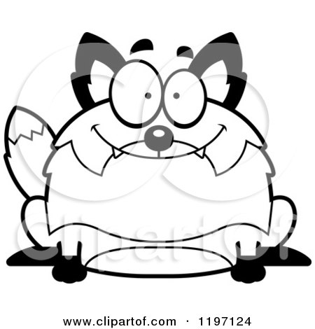 Cartoon of a Black And White Happy Chubby Fox - Royalty Free Vector Clipart by Cory Thoman