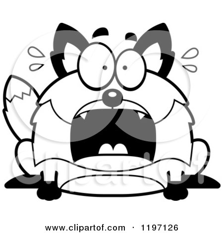 Cartoon of a Black And White Scared Chubby Fox - Royalty Free Vector Clipart by Cory Thoman