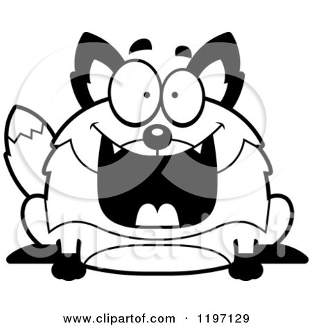 Cartoon of a Black And White Grinning Chubby Fox - Royalty Free Vector Clipart by Cory Thoman