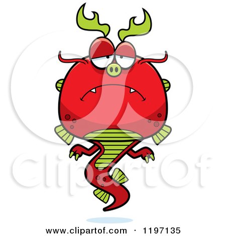 Cartoon of a Depressed Chinese Dragon - Royalty Free Vector Clipart by Cory Thoman