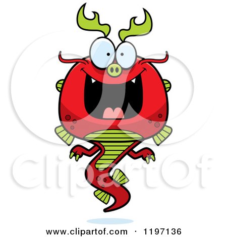 Cartoon of a Grinning Chinese Dragon - Royalty Free Vector Clipart by Cory Thoman