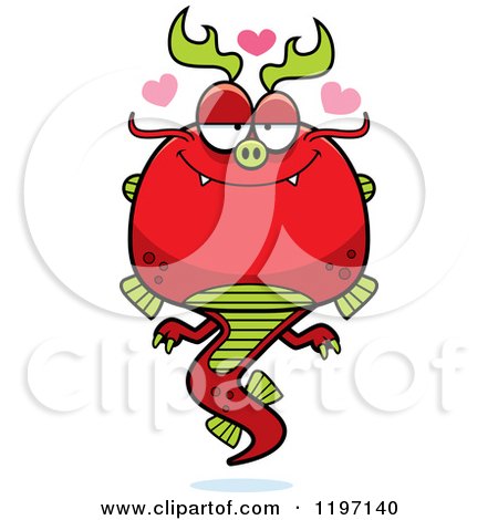 Cartoon of a Loving Chinese Dragon - Royalty Free Vector Clipart by Cory Thoman