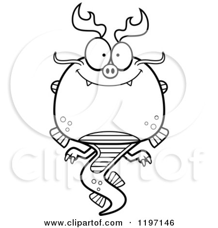 Cartoon of a Black And White Happy Chinese Dragon - Royalty Free Vector Clipart by Cory Thoman