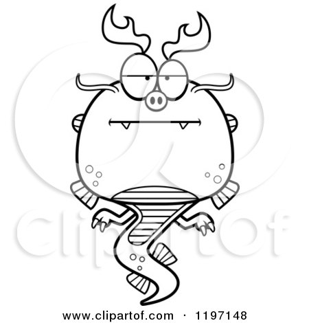 Cartoon of a Black And White Bored Chinese Dragon - Royalty Free Vector Clipart by Cory Thoman