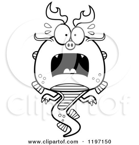 Cartoon of a Black And White Scared Chinese Dragon - Royalty Free Vector Clipart by Cory Thoman