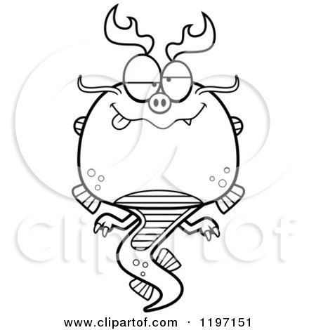 Cartoon of a Black And White Drunk Chinese Dragon - Royalty Free Vector Clipart by Cory Thoman