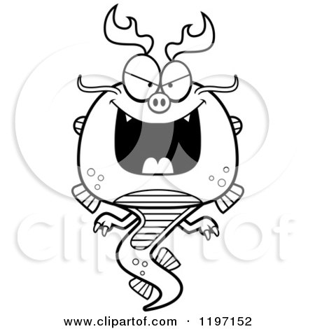 Cartoon of a Black And White Evil Chinese Dragon - Royalty Free Vector Clipart by Cory Thoman