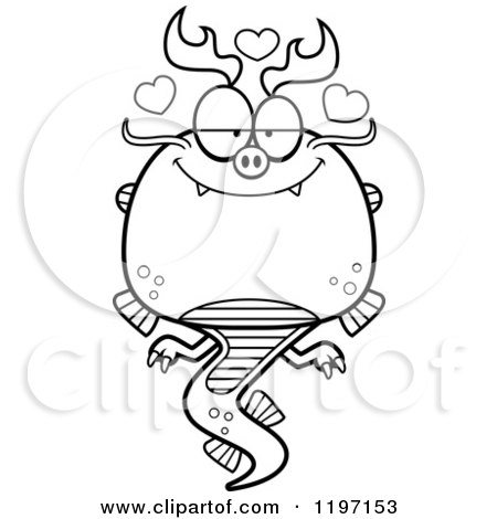 Cartoon of a Black And White Loving Chinese Dragon - Royalty Free Vector Clipart by Cory Thoman