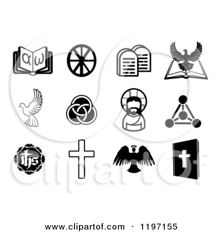 Clipart of Black and White Christian Icons 5 - Royalty Free Vector Illustration by AtStockIllustration
