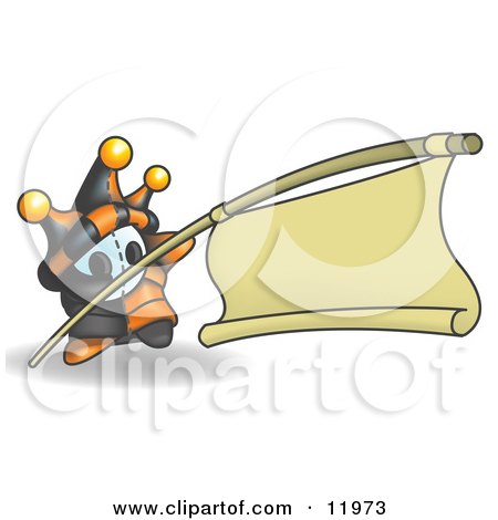Joker Jester Character Holding a Blank Banner on a Pole Clipart Illustration by Leo Blanchette