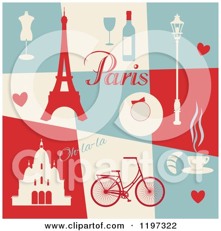 Clipart Of A Retro Paris Themed Collage With Text and Items  - Royalty Free Vector Illustration by Eugene