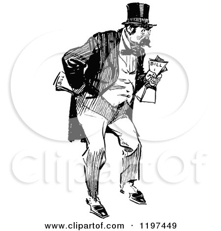 Clipart of a Vintage Black and White Man Holding Bills - Royalty Free Vector Illustration by Prawny Vintage