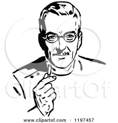 Clipart of a Vintage Black and White Man Holding a Pill - Royalty Free Vector Illustration by Prawny Vintage