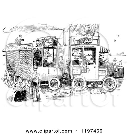 Clipart of a Vintage Black and White House Vehicle - Royalty Free Vector Illustration by Prawny Vintage