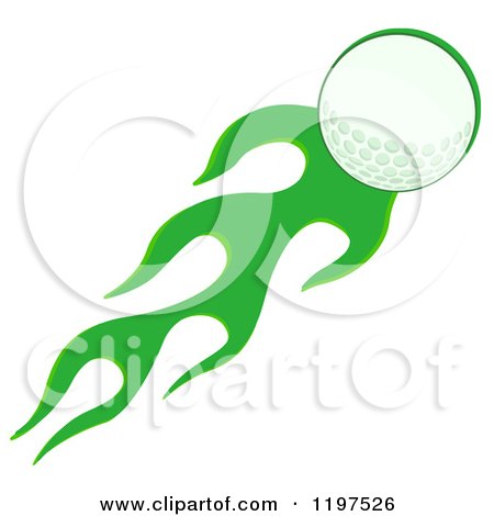 Cartoon of a Flying Golf Ball and Green Flames - Royalty Free Vector Clipart by Hit Toon