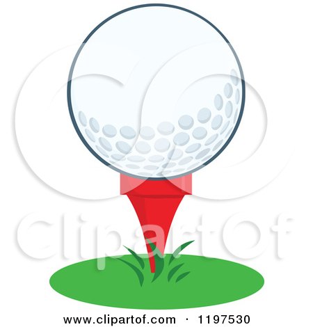 Cartoon of a Golf Ball on a Tee in Grass - Royalty Free Vector Clipart by Hit Toon