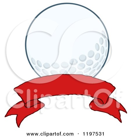 Cartoon of a Red Ribbon Banner over a Golf Ball - Royalty Free Vector Clipart by Hit Toon