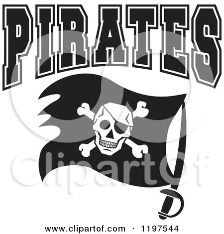 Clipart of Black and White PIRATES Team Text over a Flag - Royalty Free Vector Illustration by Johnny Sajem