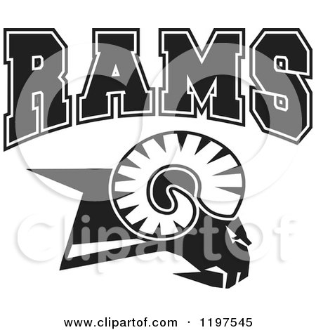 Clipart of Black and White RAMS Team Text over a Goat Head - Royalty Free Vector Illustration by Johnny Sajem