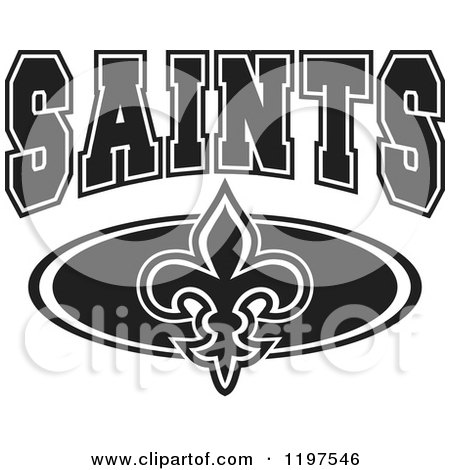 Clipart of Black and White SAINTS Team Text over a Fleur De Lis - Royalty Free Vector Illustration by Johnny Sajem