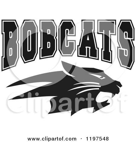 Clipart of Black and White BOBCATS Team Text over a Cat - Royalty Free Vector Illustration by Johnny Sajem