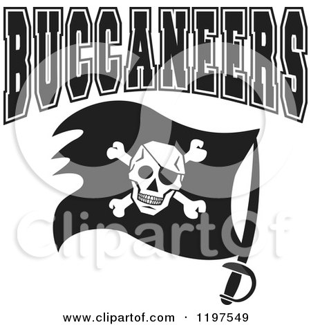Clipart of Black and White BUCCANEERS Team Text over a Flag - Royalty Free Vector Illustration by Johnny Sajem